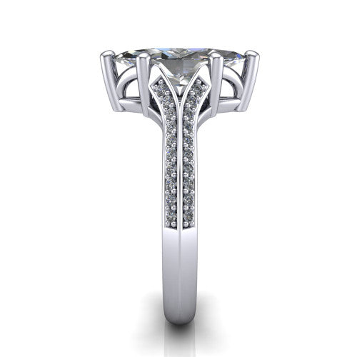 Cecilia marquise split shank engagement ring in 18K White Gold with micro-pavé band, side profile showing the pavé split shank