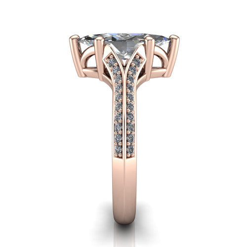 Cecilia marquise split shank engagement ring in 14K Rose Gold with micro-pavé band, side profile showing the pavé split shank