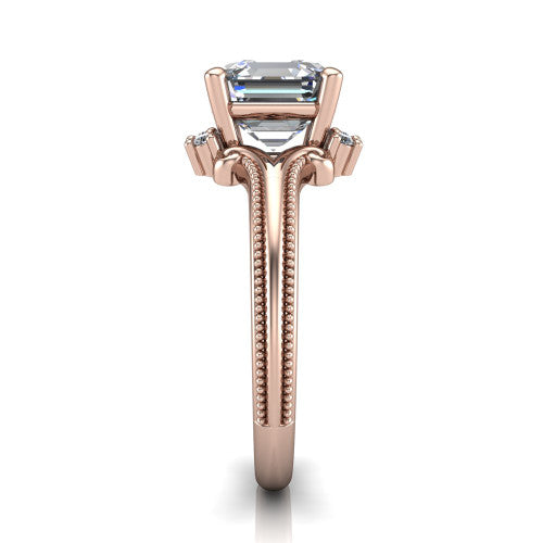 Valeria Square Emerald Shape Halo Engagement Ring in 18K Rose Gold