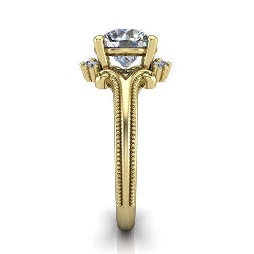 Valeria Round Shape Halo Engagement Ring in 14K Yellow Gold
