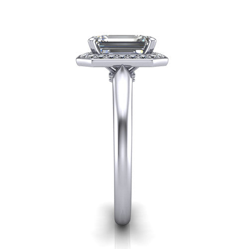 Wren Emerald Shape Halo Engagement Ring in 18K White Gold