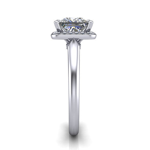 Wren Princess Shape Halo Engagement Ring in 14K White Gold