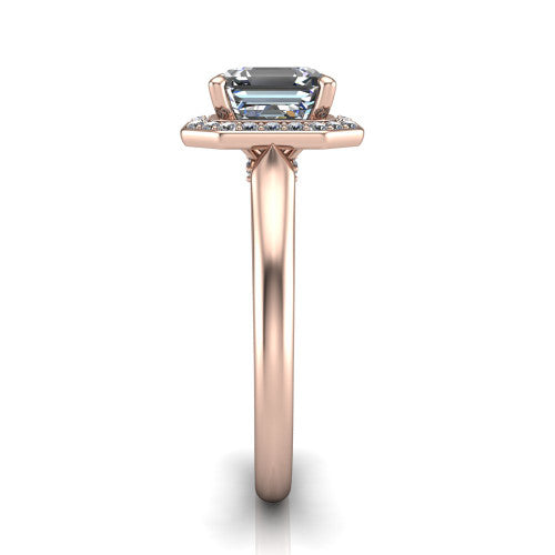 Wren Square Emerald Shape Halo Engagement Ring in 18K Rose Gold