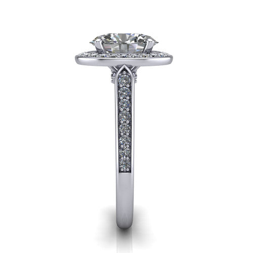 oval diamond halo ring, platinum