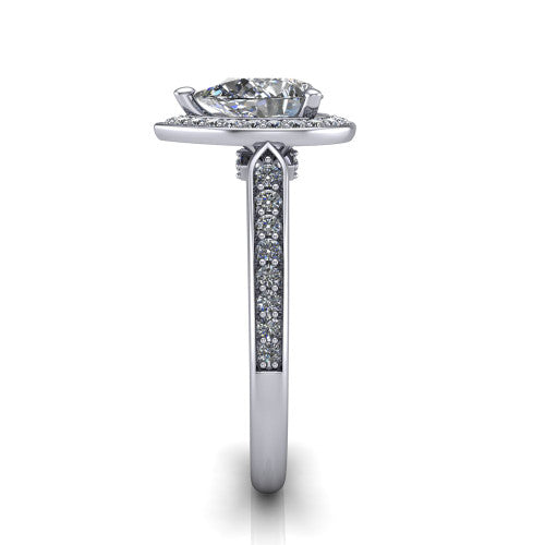 pear diamond halo ring, 14k white gold
