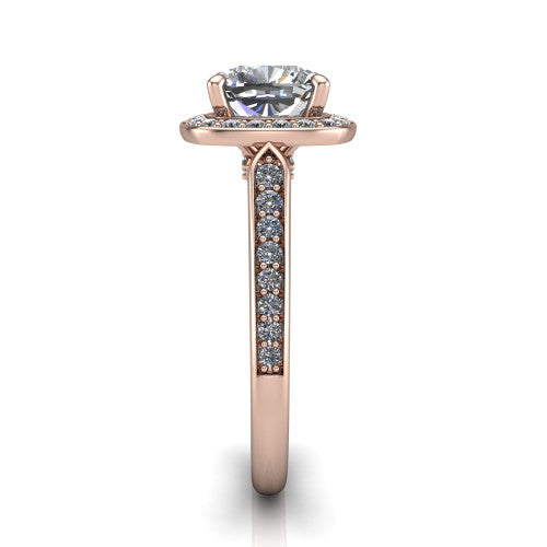 cushion diamond halo ring, 18k rose gold