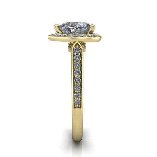 heart diamond halo ring, 14k yellow gold