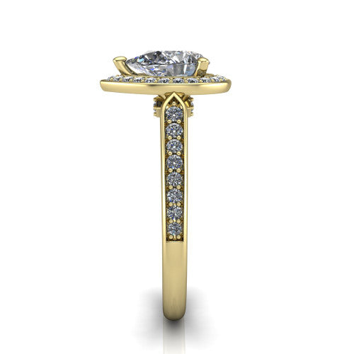 pear diamond halo ring, 18k yellow gold