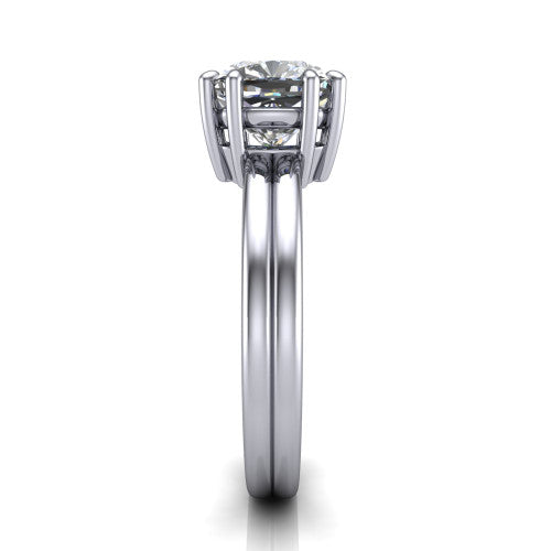 Lainey cushion solitaire engagement ring in 14K White Gold, side profile showing the prong head, polished tapered band, and comfort-fit profile