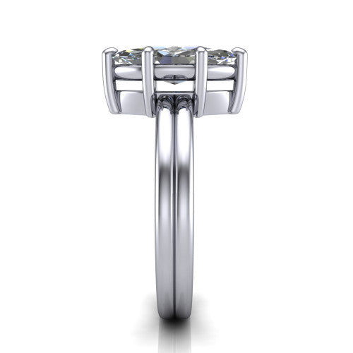 Lainey marquise solitaire engagement ring in 18K White Gold, side profile showing the prong head, polished tapered band, and comfort-fit profile