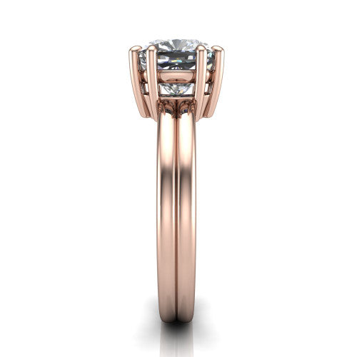 Lainey cushion solitaire engagement ring in 14K Rose Gold, side profile showing the prong head, polished tapered band, and comfort-fit profile
