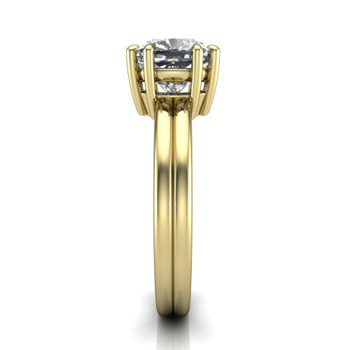 Lainey cushion solitaire engagement ring in 18K Yellow Gold, side profile showing the prong head, polished tapered band, and comfort-fit profile
