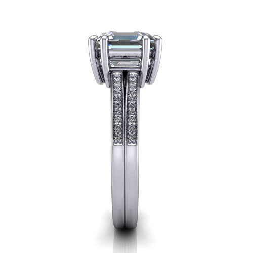 square emerald solitaire ring, 18k white gold