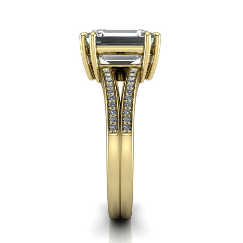 emerald diamond solitaire ring, 14k yellow gold