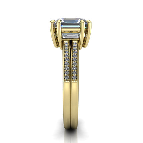 square emerald solitaire ring, 18k yellow gold