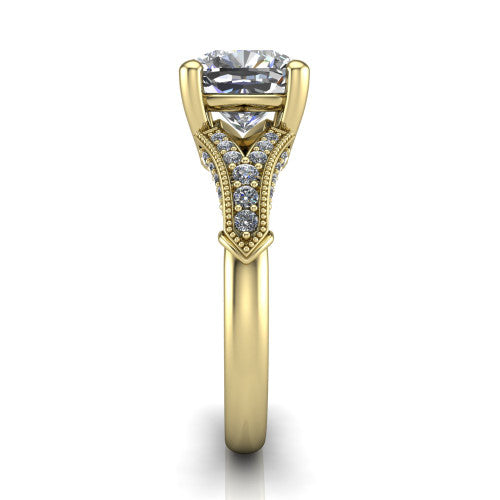 cushion diamond solitaire ring, 14k yellow gold