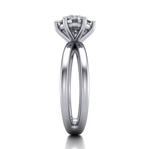 Rain round classic engagement ring in Platinum, side profile showing the split twin-rail band in side view