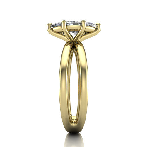 Rain marquise classic engagement ring in 18K Yellow Gold, side profile showing the split twin-rail band in side view
