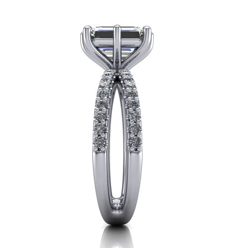 Stormy Emerald Shape Classic Engagement Ring in Platinum