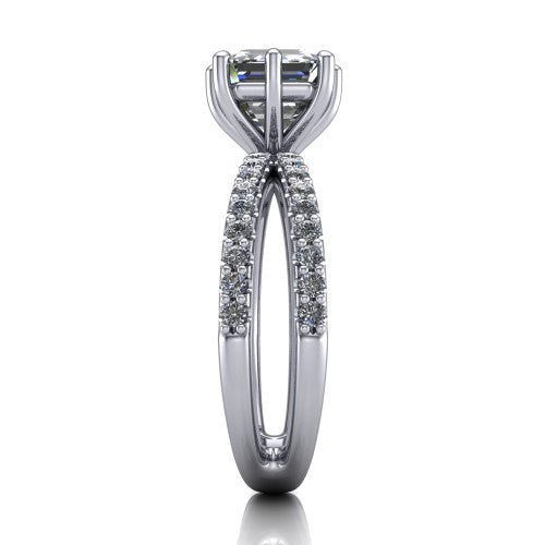 Stormy Square Emerald Shape Classic Engagement Ring in Platinum