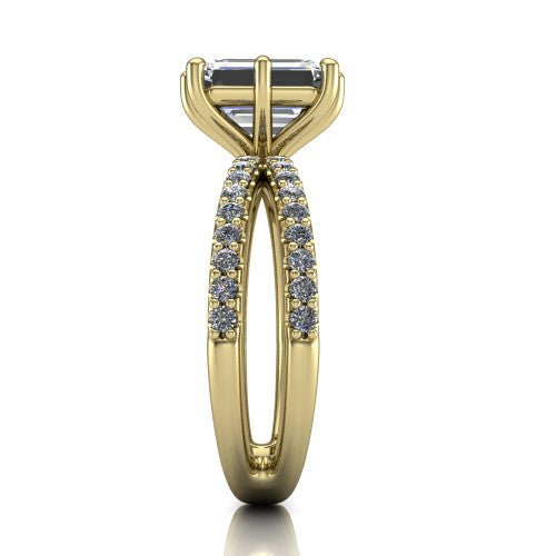 Stormy Emerald Shape Classic Engagement Ring in 18K Yellow Gold