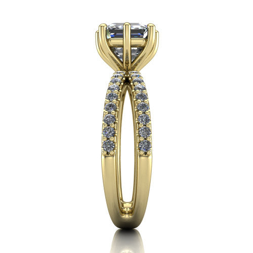 Stormy Square Emerald Shape Classic Engagement Ring in 18K Yellow Gold