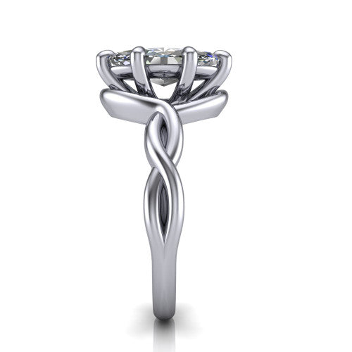 Norah marquise classic engagement ring in 14K White Gold, side profile showing the love-knot shank and polished profile in side view