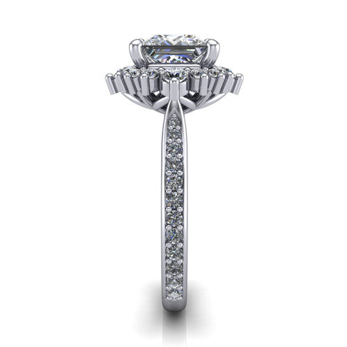 Zara Princess Shape Halo Engagement Ring in 18K White Gold