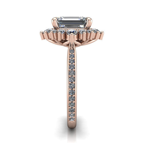 Zara Emerald Shape Halo Engagement Ring in 14K Rose Gold