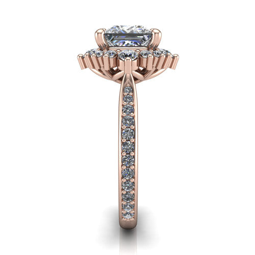 Zara Princess Shape Halo Engagement Ring in 14K Rose Gold