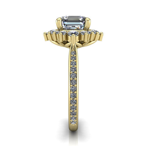 Zara Square Emerald Shape Halo Engagement Ring in 14K Yellow Gold