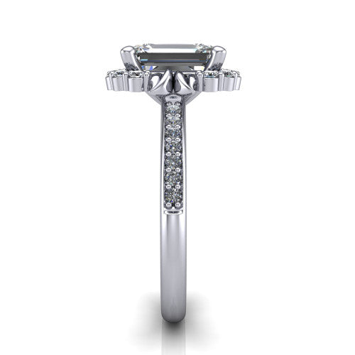 Amy Emerald Shape Halo Engagement Ring in 14K White Gold