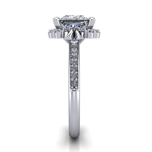Amy Princess Shape Halo Engagement Ring in Platinum