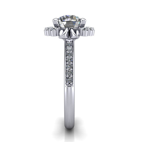 Amy Round Shape Halo Engagement Ring in 18K White Gold