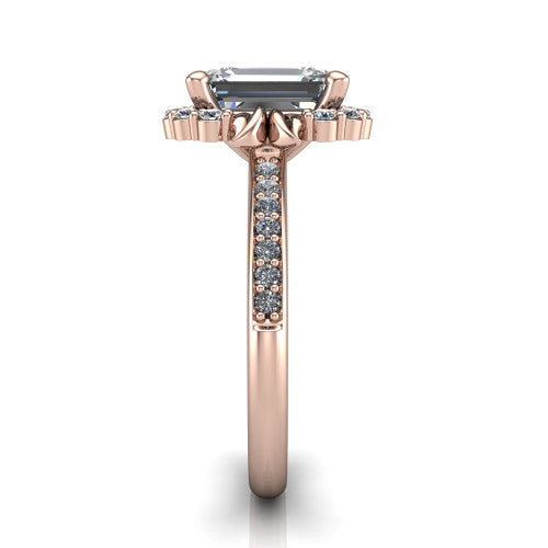 Amy Emerald Shape Halo Engagement Ring in 14K Rose Gold