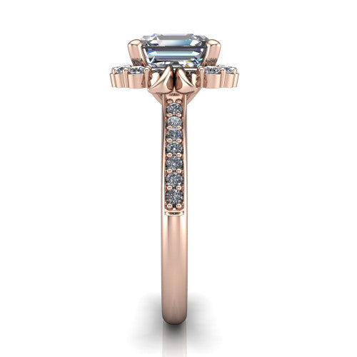 Amy Square Emerald Shape Halo Engagement Ring in 14K Rose Gold