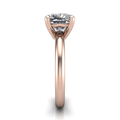 Noelle cushion classic solitaire engagement ring in 18K Rose Gold, side profile showing the plain polished band and the prong setting in profile