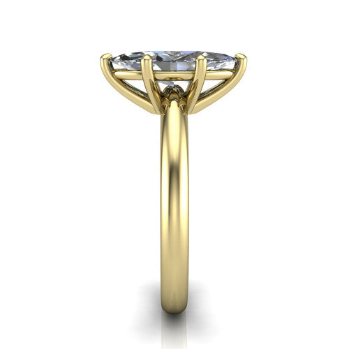 Noelle marquise classic solitaire engagement ring in 14K Yellow Gold, side profile showing the plain polished band and the prong setting in profile