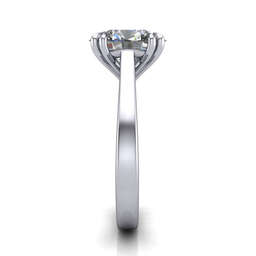 Rosalie oval classic engagement ring in Platinum, side profile showing the cathedral setting and polished band in side view