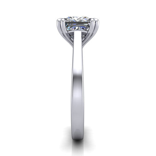 Rosalie princess-cut classic engagement ring in Platinum, side profile showing the cathedral setting and polished band in side view