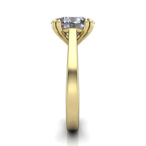 Rosalie oval classic engagement ring in 18K Yellow Gold, side profile showing the cathedral setting and polished band in side view