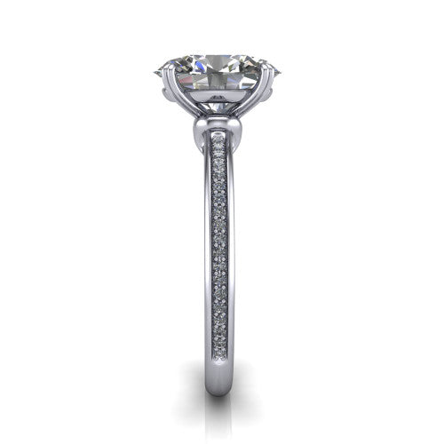 Kimberly oval classic engagement ring in Platinum, side profile showing the thin pave band and polished profile in side view