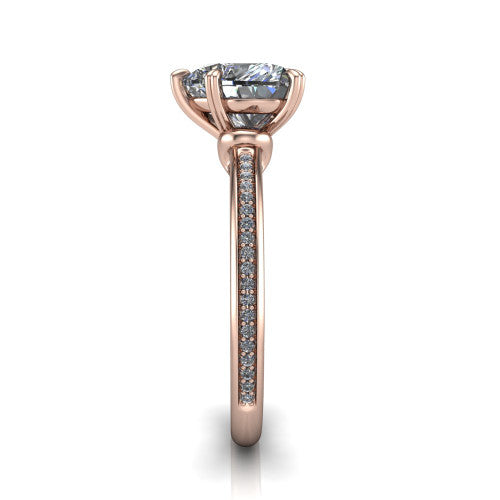 Kimberly heart classic engagement ring in 18K Rose Gold, side profile showing the thin pave band and polished profile in side view