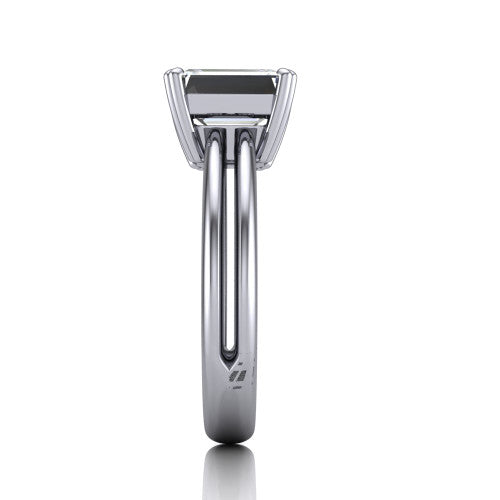 Peyton emerald-cut classic engagement ring in 14K White Gold, side profile showing the split shank dividing into two rails