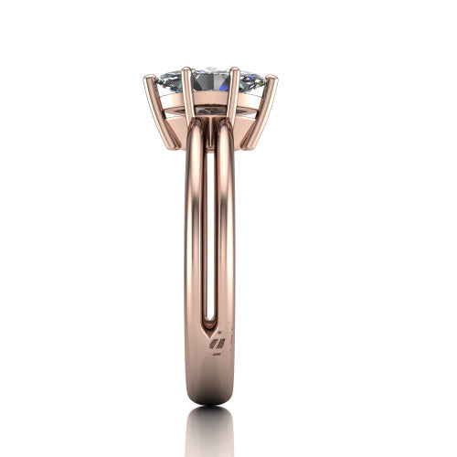 Peyton marquise-cut classic engagement ring in 18K Rose Gold, side profile showing the split shank dividing into two rails