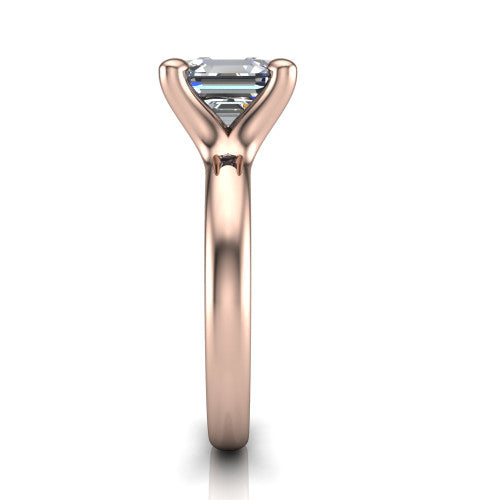 Brynlee square emerald-cut classic engagement ring in 14K Rose Gold, side profile showing the polished band and comfort-fit profile in side view