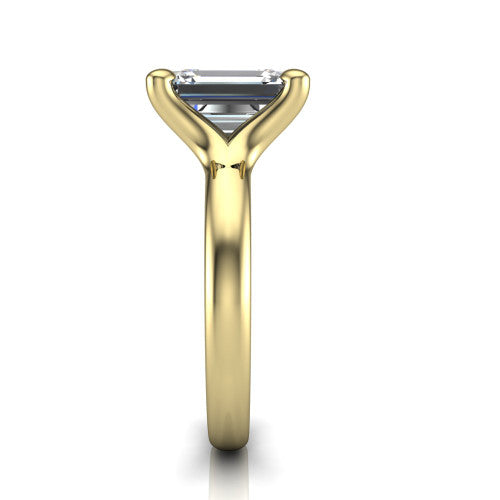 Brynlee emerald-cut classic engagement ring in 14K Yellow Gold, side profile showing the polished band and comfort-fit profile in side view