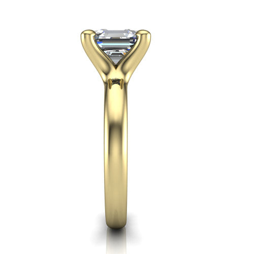 Brynlee square emerald-cut classic engagement ring in 14K Yellow Gold, side profile showing the polished band and comfort-fit profile in side view
