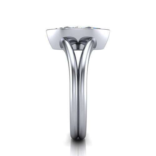 Emersyn marquise-cut classic engagement ring in Platinum, side profile showing the split shank dividing into two rails beneath the bezel