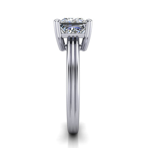 Reagan princess-cut classic engagement ring in Platinum, side profile showing the channel-grooved polished band in side view